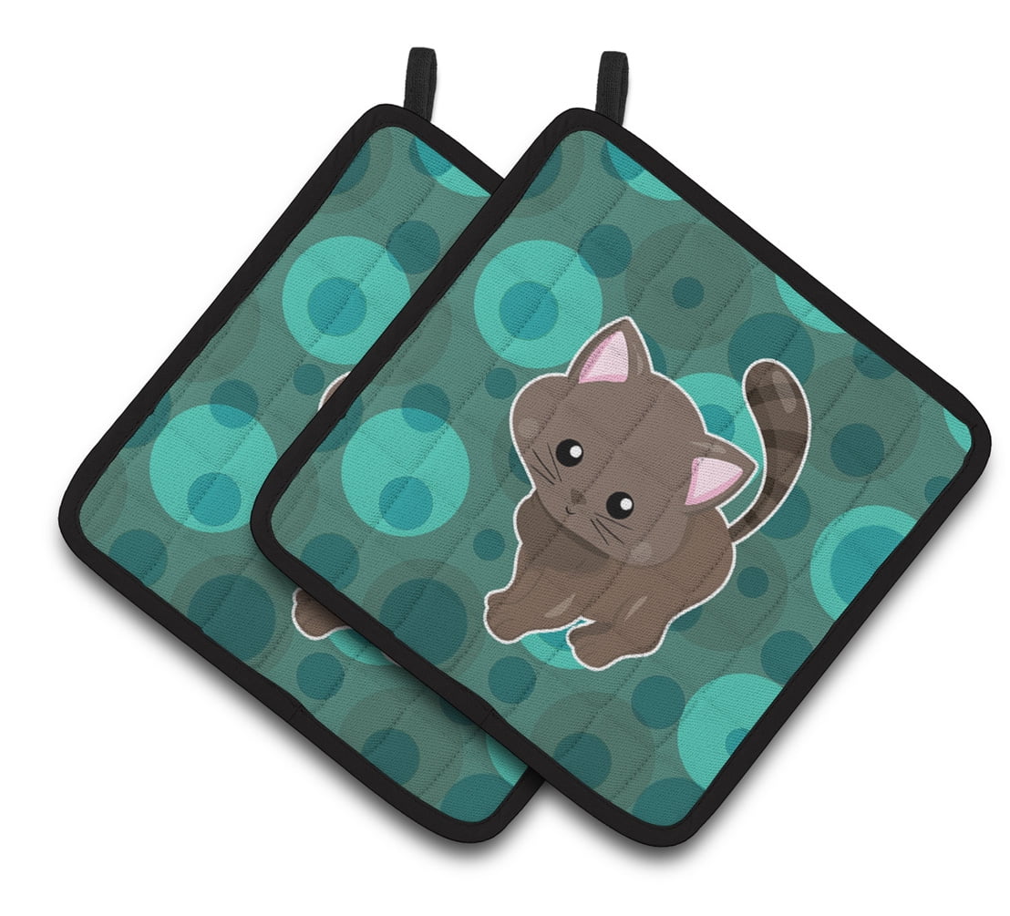 Polkadot Kitten Cat Pair of Pot Holders