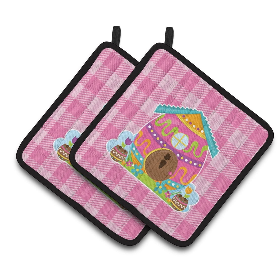 BB6899PTHD Easter Rabbits House Pair of Pot Holders