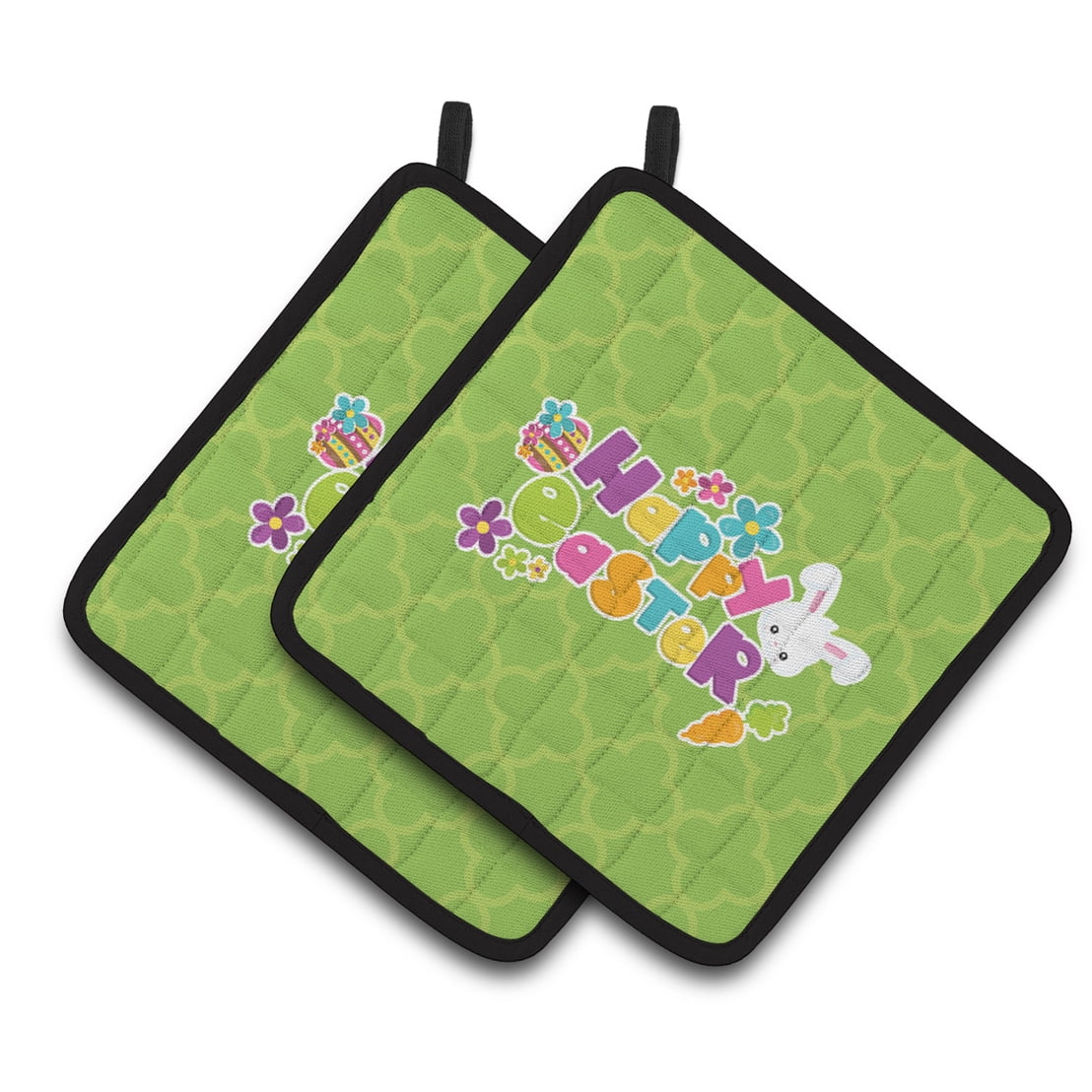 Happy Easter Green Quatrafoil Pair of Pot Holders