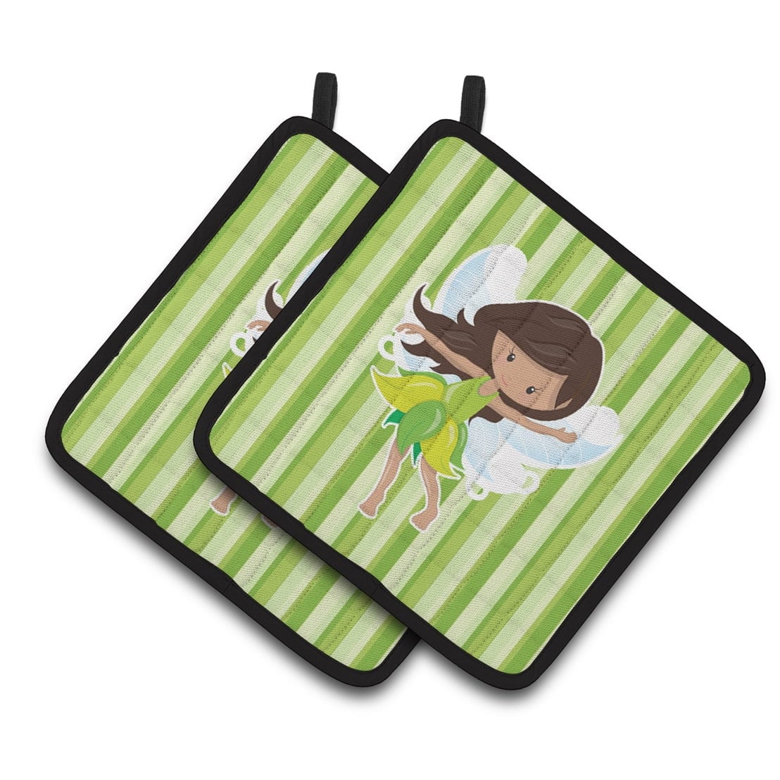 Fairy Green Stripes Pair of Pot Holders
