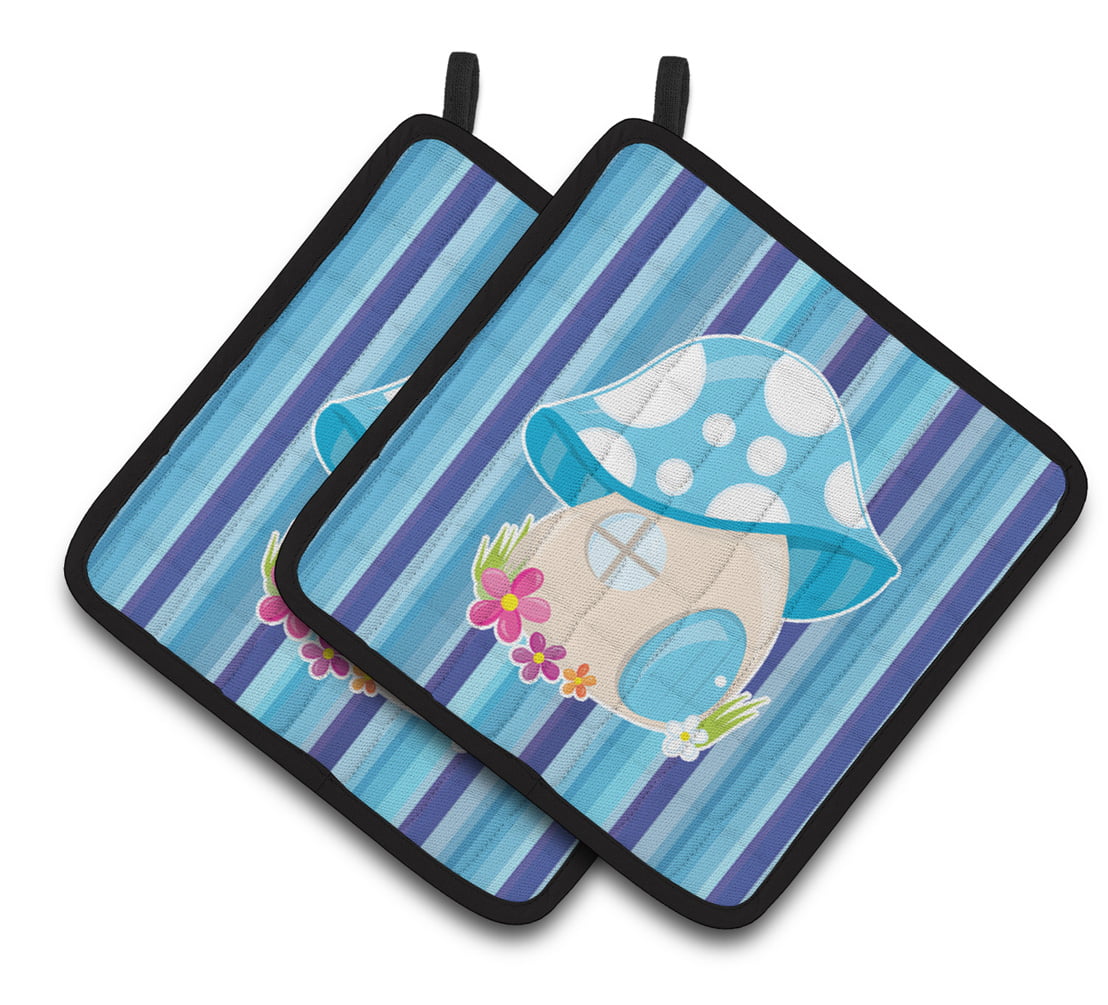 Fairy House Blue Stripes Pair of Pot Holders