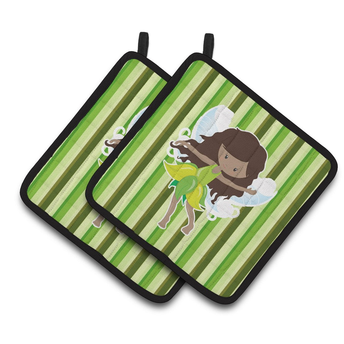 Fairy Green Stripes Pair of Pot Holders