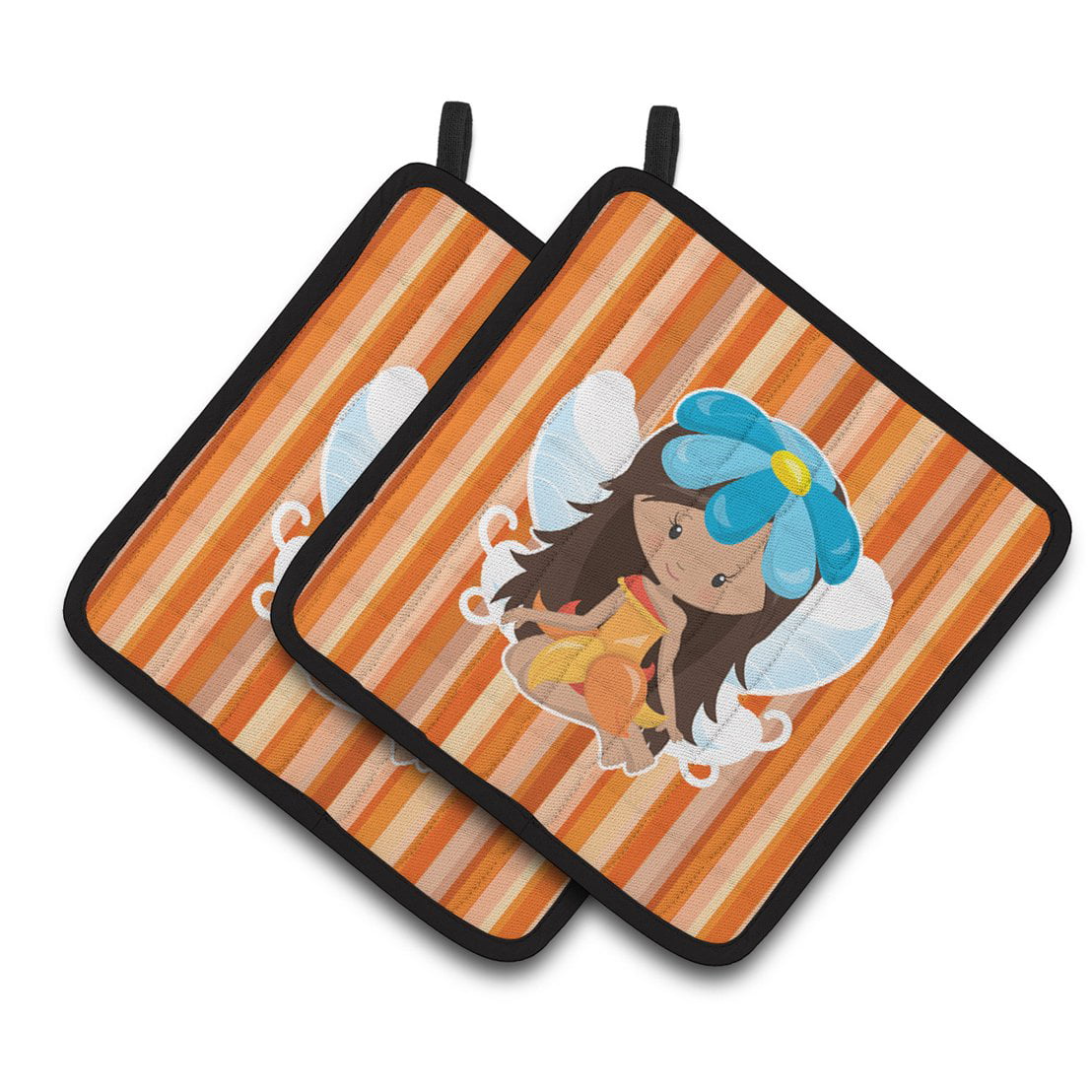 Fairy Orange Stripes Pair of Pot Holders