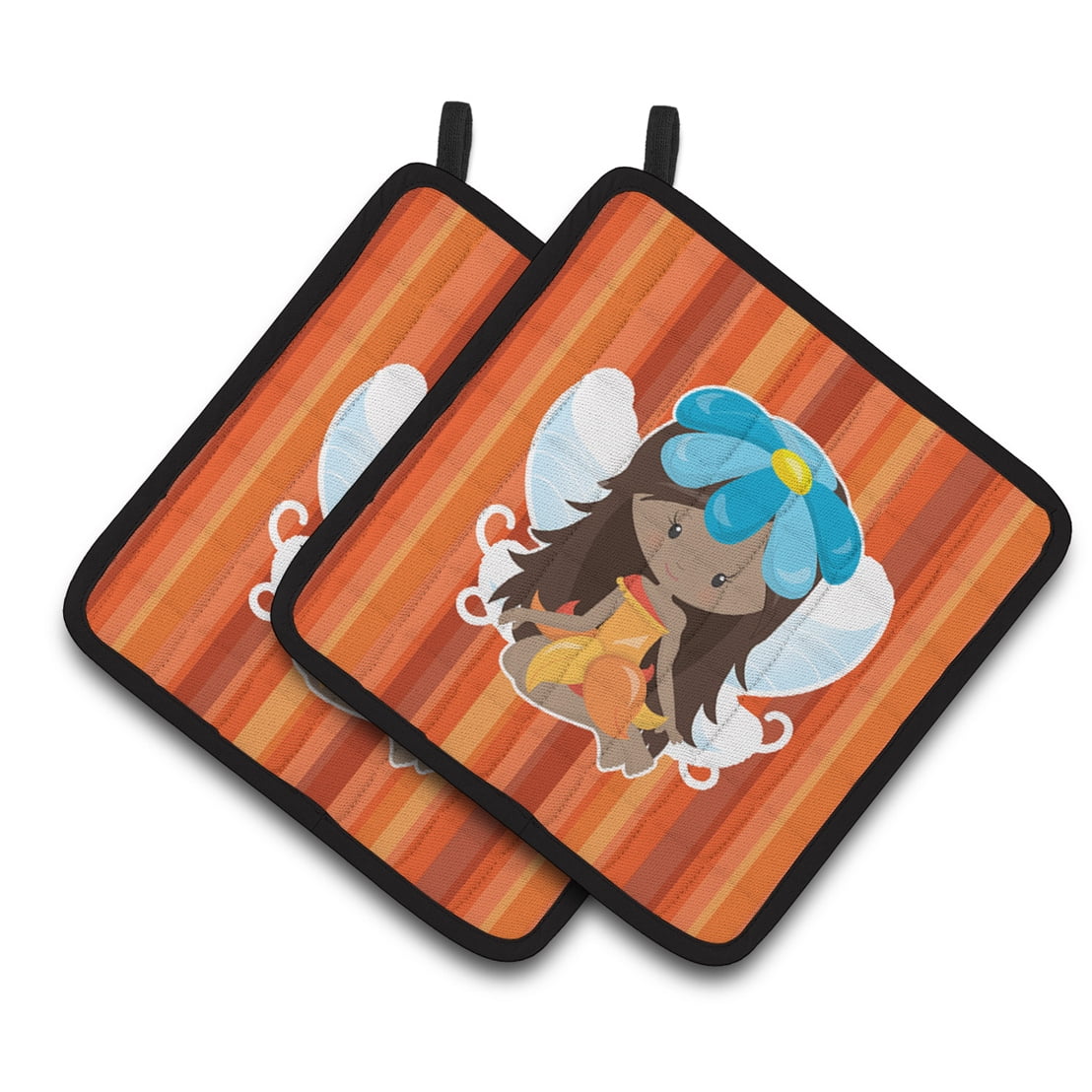 Fairy Orange Stripes Pair of Pot Holders