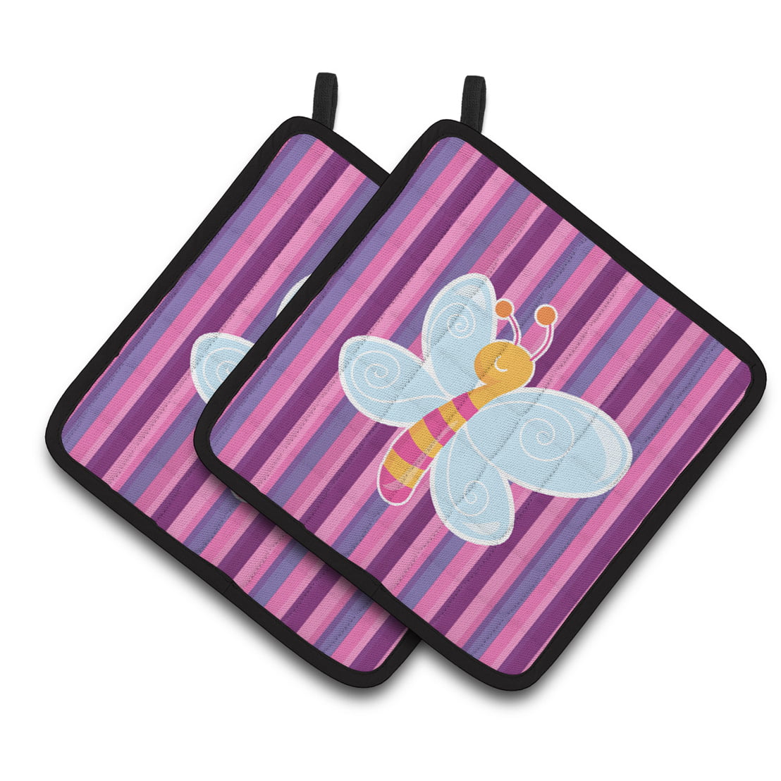 Dragonfly in Pink Stripes Pair of Pot Holders