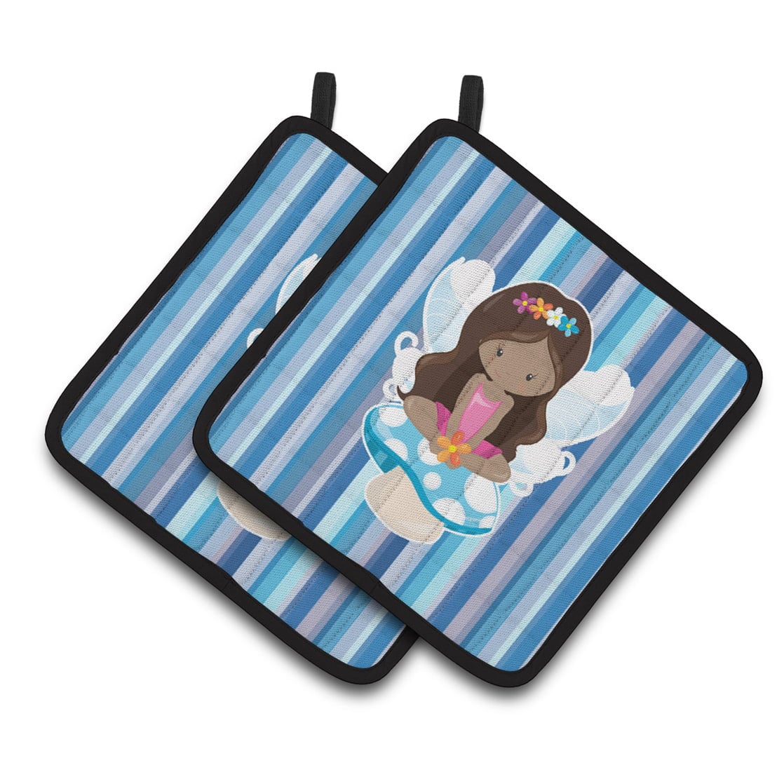 Fairy Blue Stripes Pair of Pot Holders