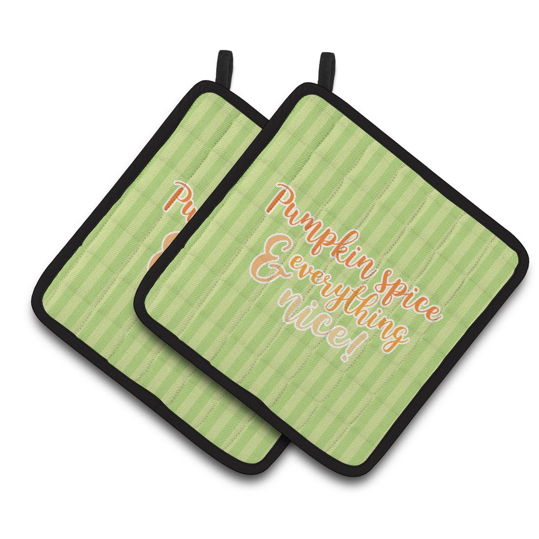 Fall Pumpkin Spice Green Stripe Pair of Pot Holders