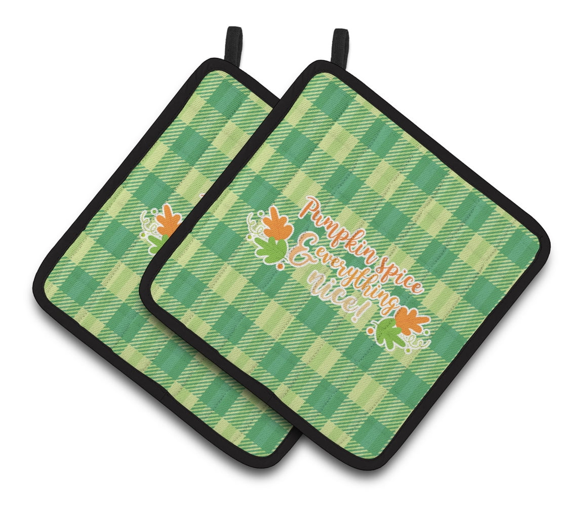 BB6923PTHD Fall Pumpkin Spice Gingham Pair of Pot Holders
