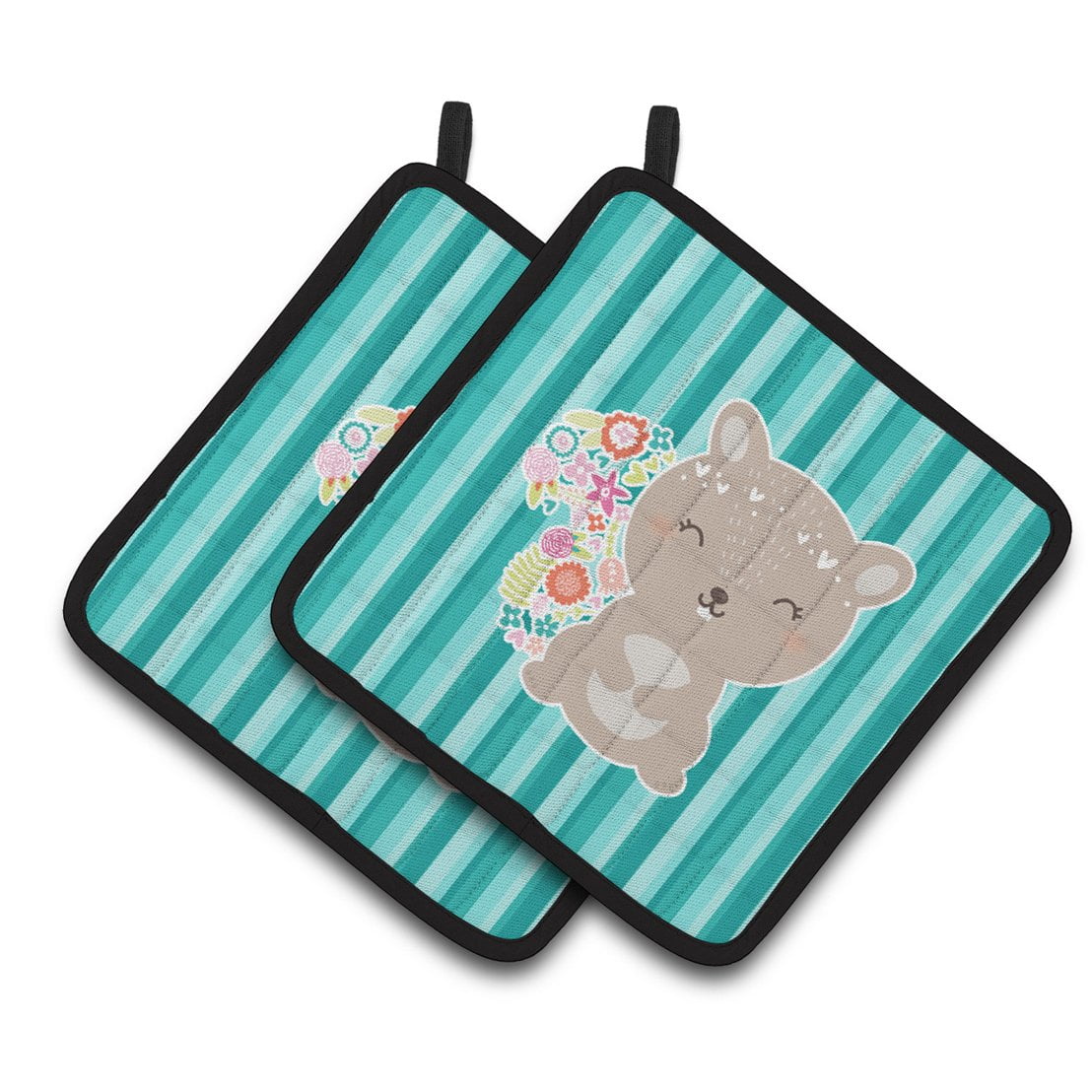 BB6936PTHD Flowered Squirrel Pair of Pot Holders