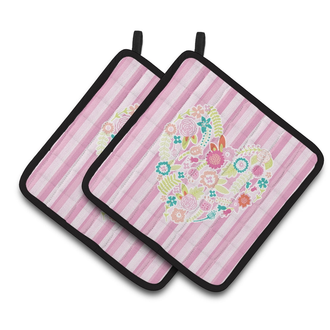 Flowered Heart Pair of Pot Holders