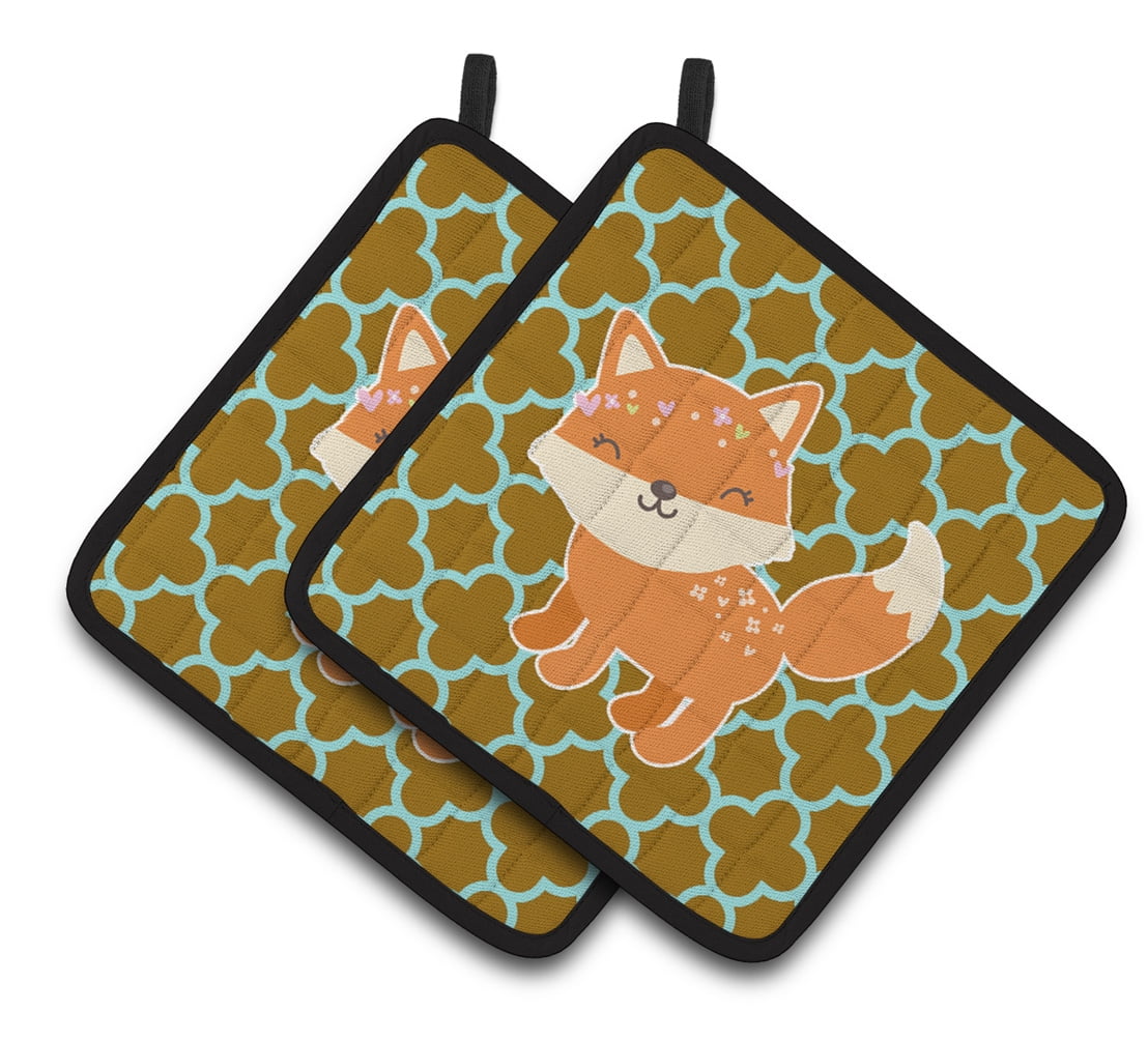 Fox on Quatrafoil Pair of Pot Holders
