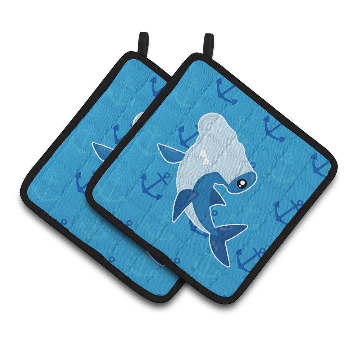 Hammerhead Shark on Anchors Pair of Pot Holders