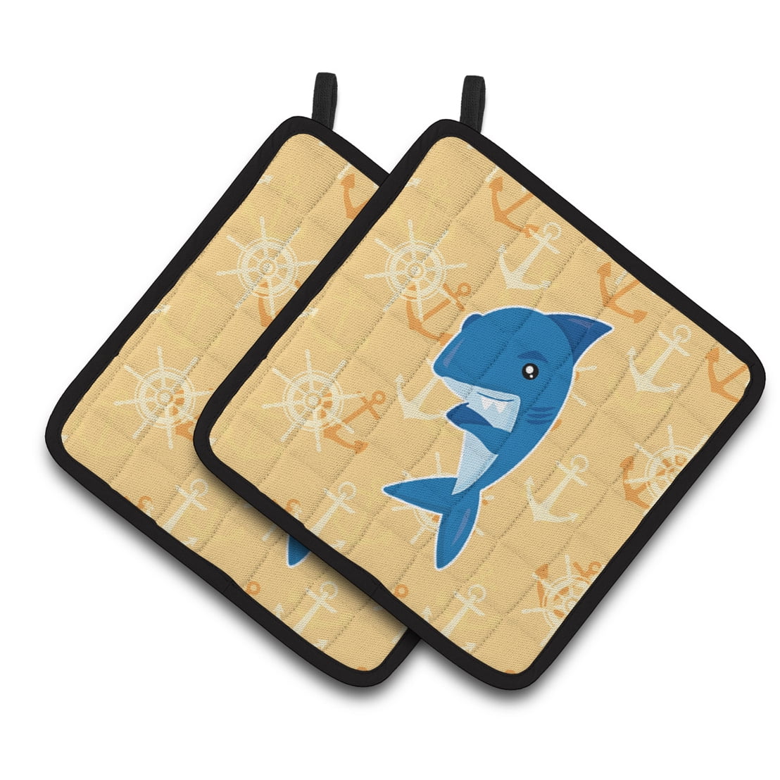 Shark on Beige Nautical Pair of Pot Holders