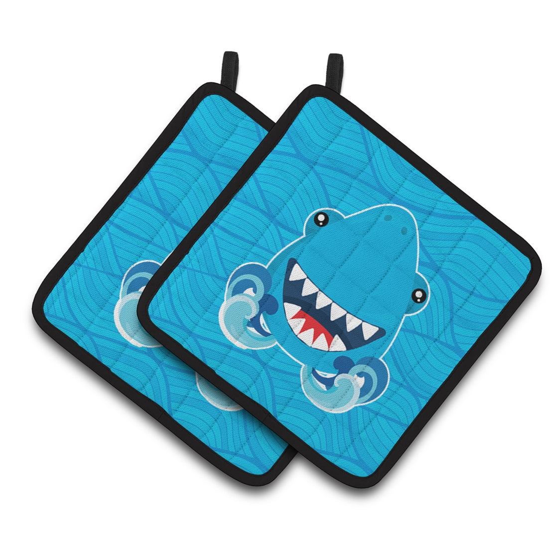 Shark Open Wide in Waves Pair of Pot Holders