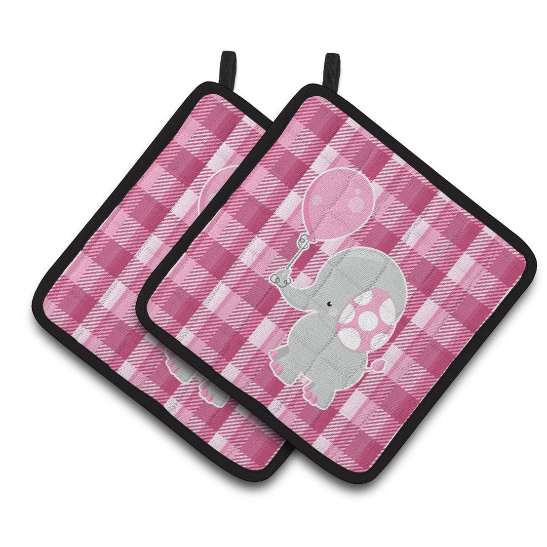 Elephant With Pink Balloon Pair of Pot Holders