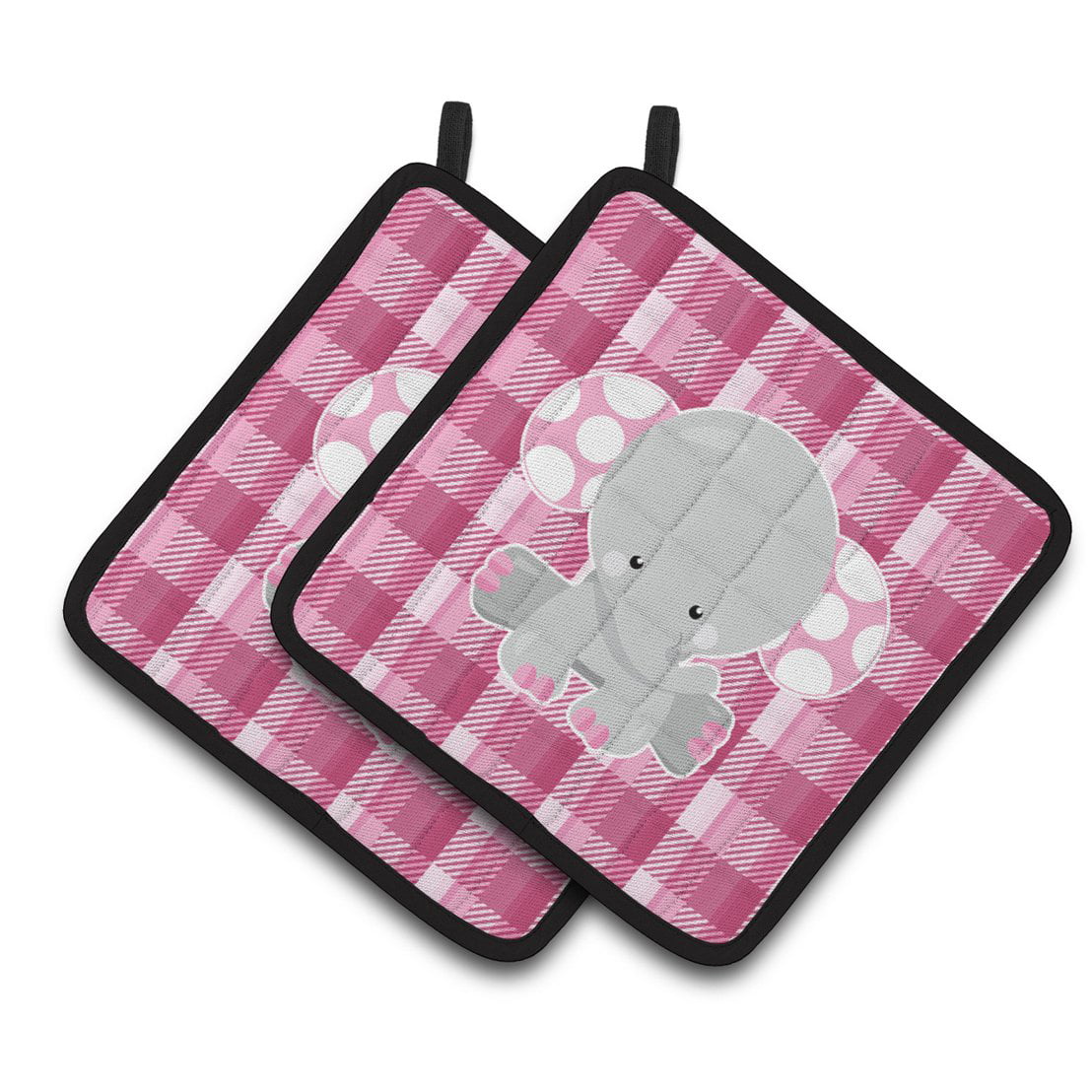 BB6952PTHD Elephant Pink Gingham Pair of Pot Holders