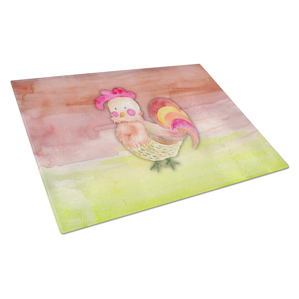 Rooster Watercolor Glass Cutting Board - Large