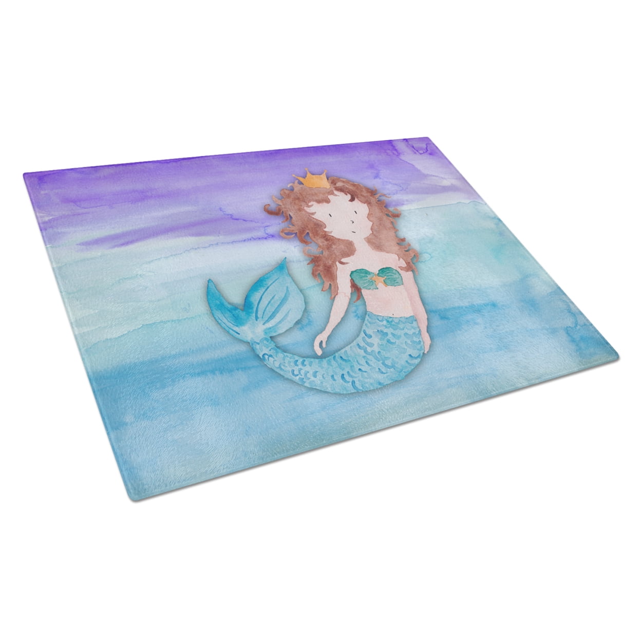 Brunette Mermaid Watercolor Glass Cutting Board - Large