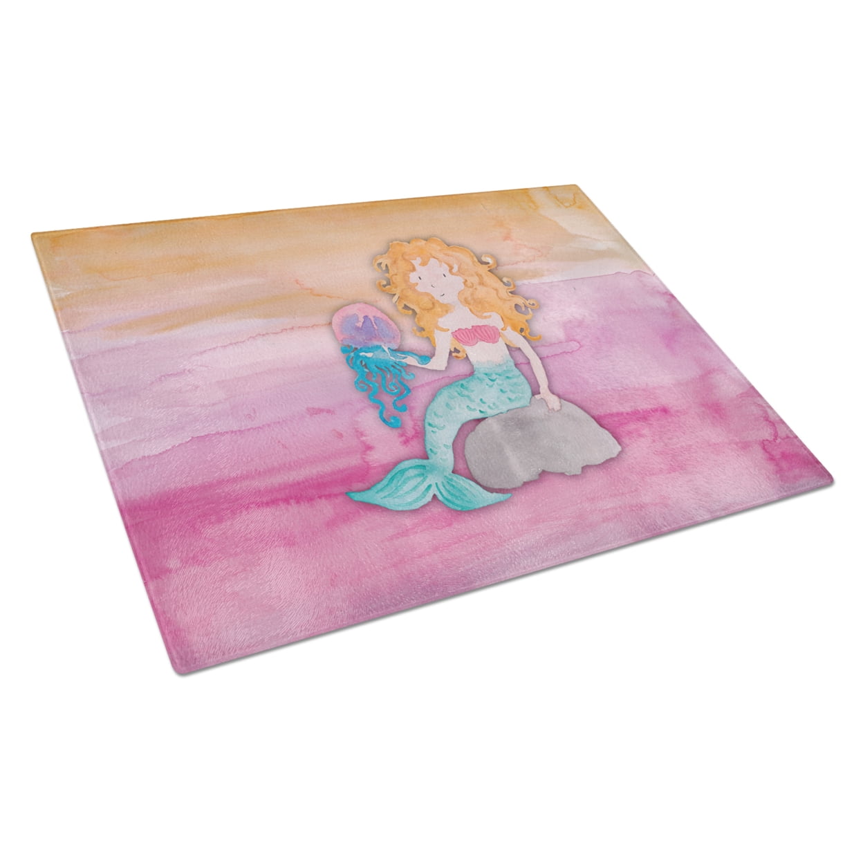 Blonde Mermaid Watercolor Glass Cutting Board - Large