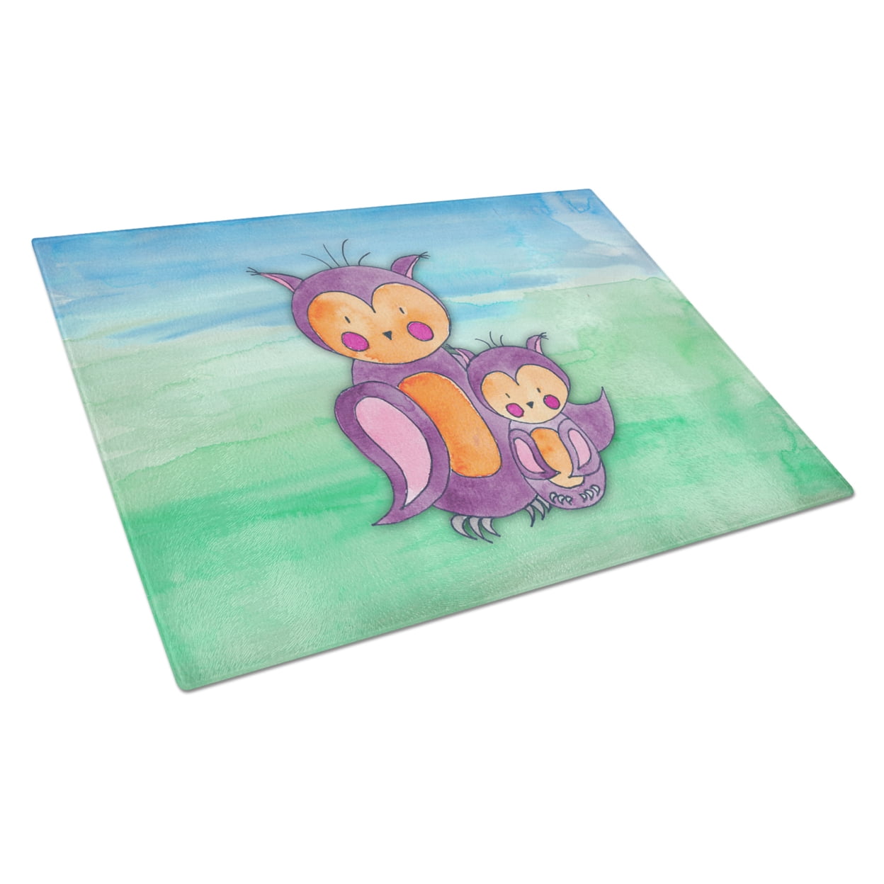 Momma & Baby Owl Watercolor Glass Cutting Board - Large