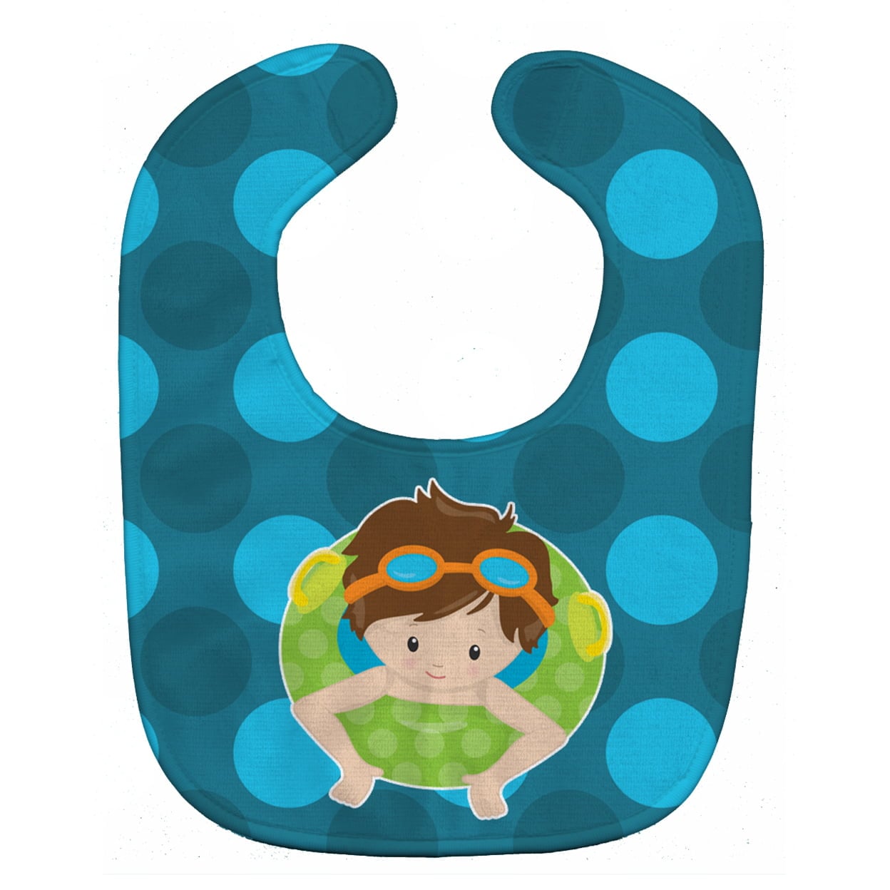 Summer Pool Boy in Tube Brunette Baby Bib