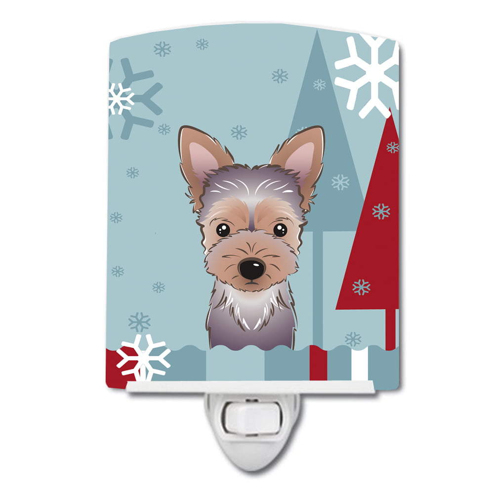 Winter Holiday Yorkie Puppy Ceramic Night Light