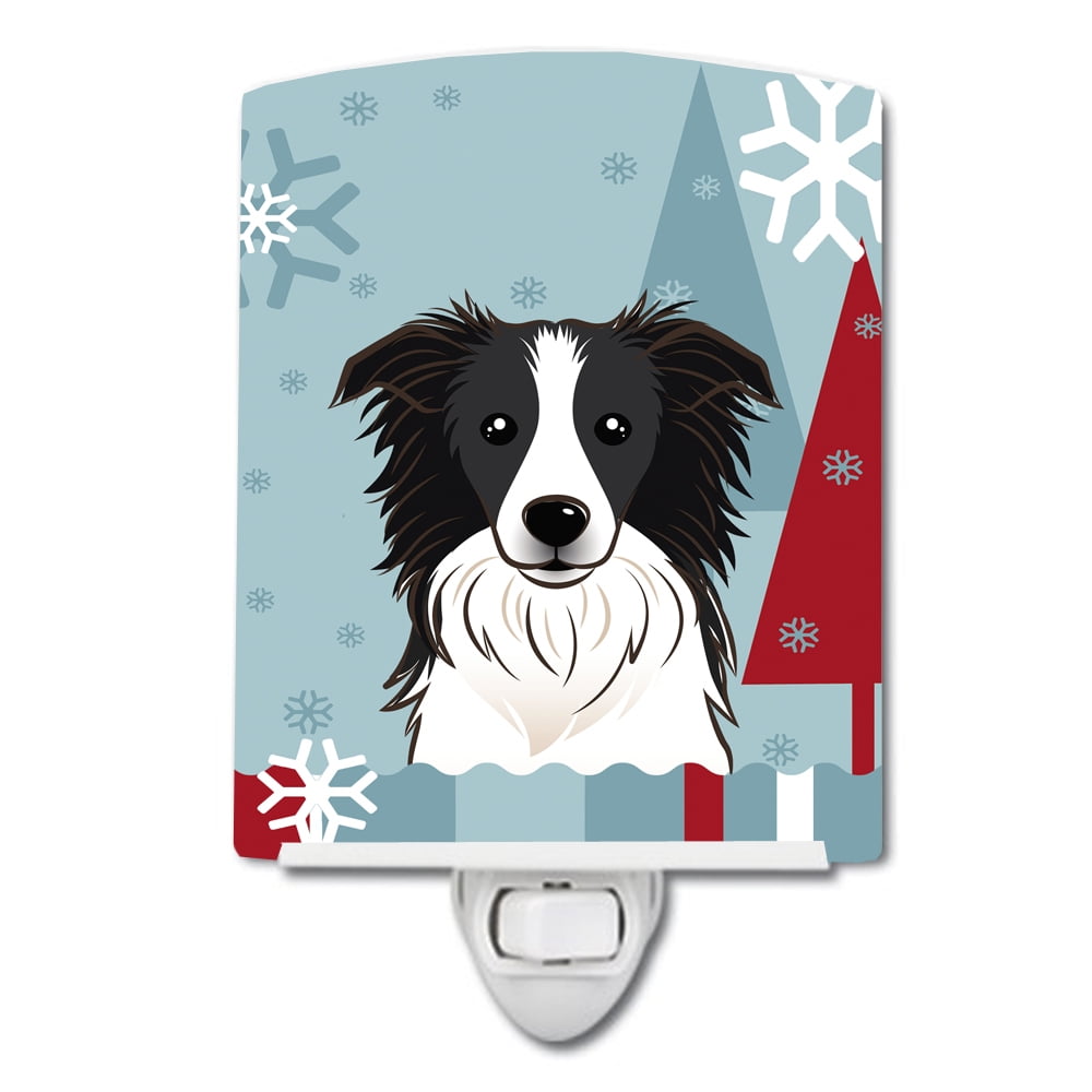 BB1737CNL Winter Holiday Border Collie Ceramic Night Light