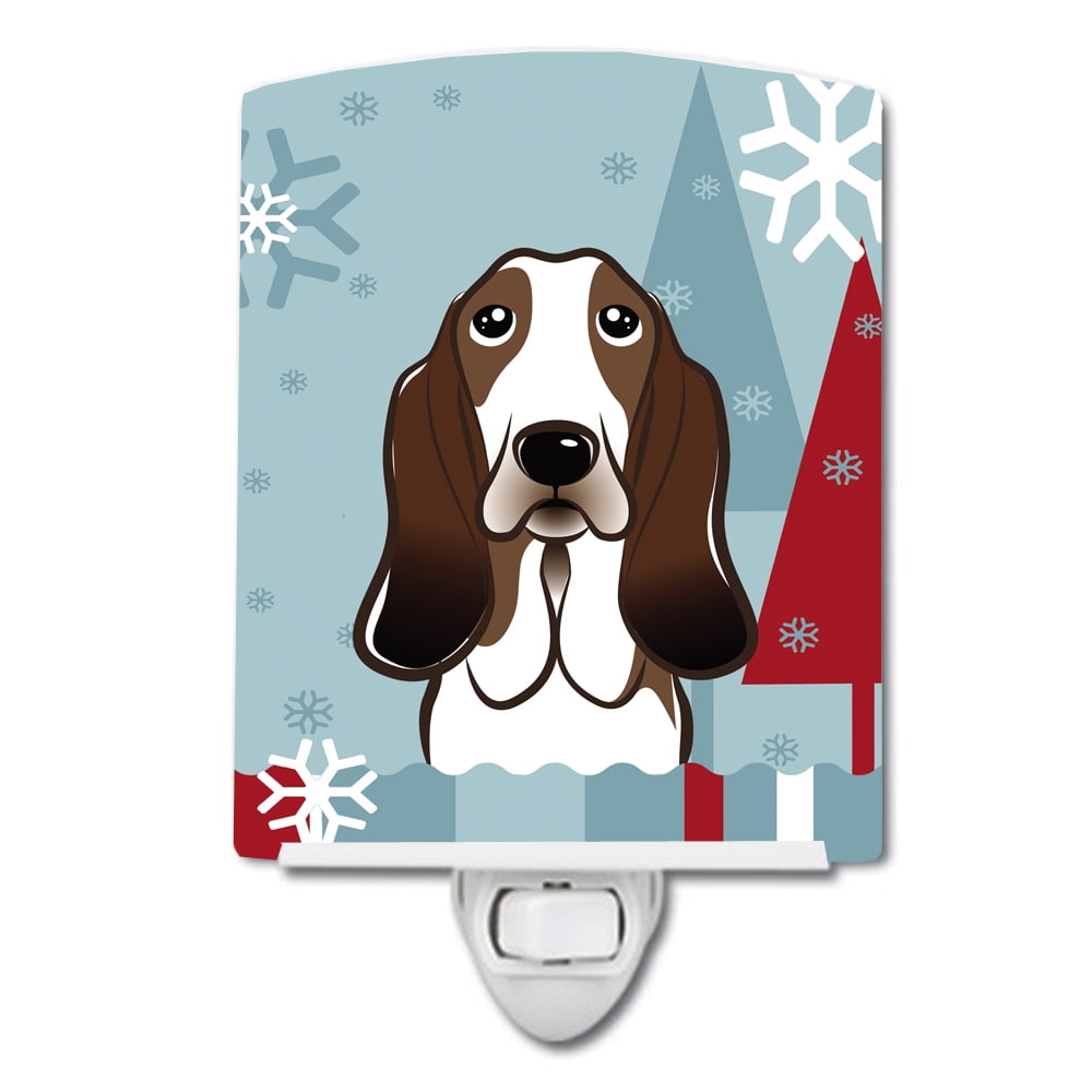 Winter Holiday Basset Hound Ceramic Night Light