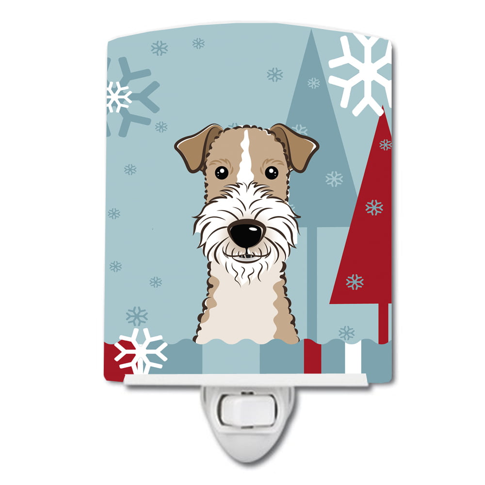 Winter Holiday Wire Haired Fox Terrier Ceramic Night Light