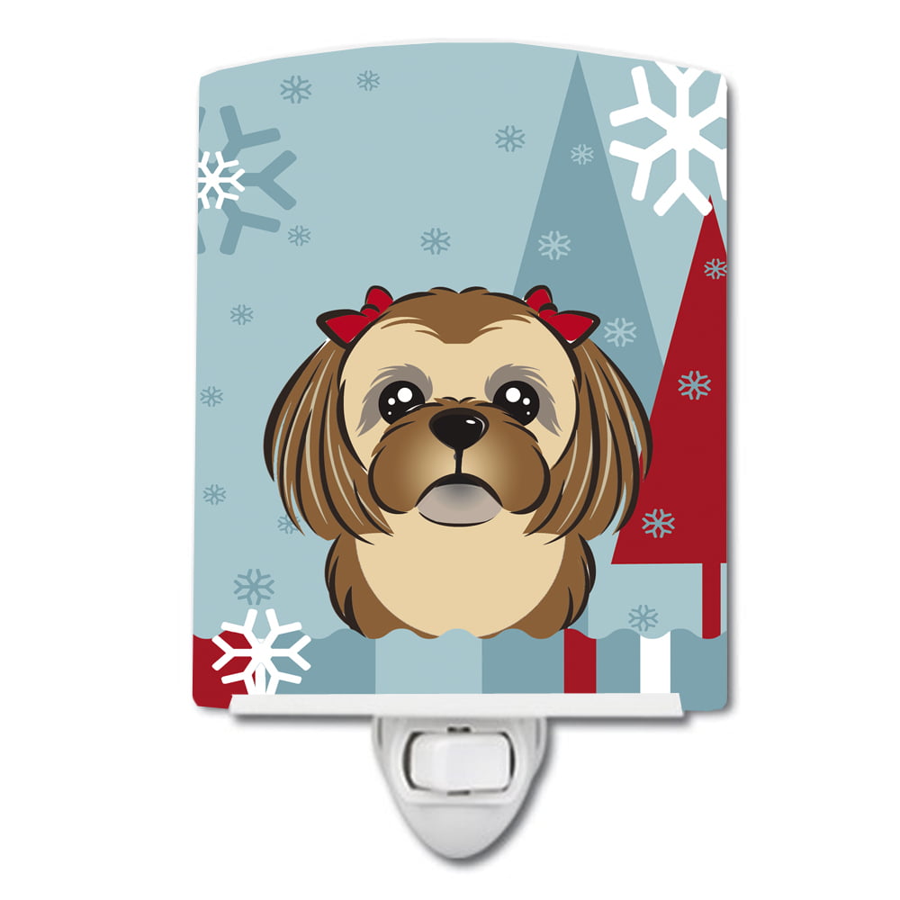 Winter Holiday Chocolate & Brown Shih Tzu Ceramic Night Light