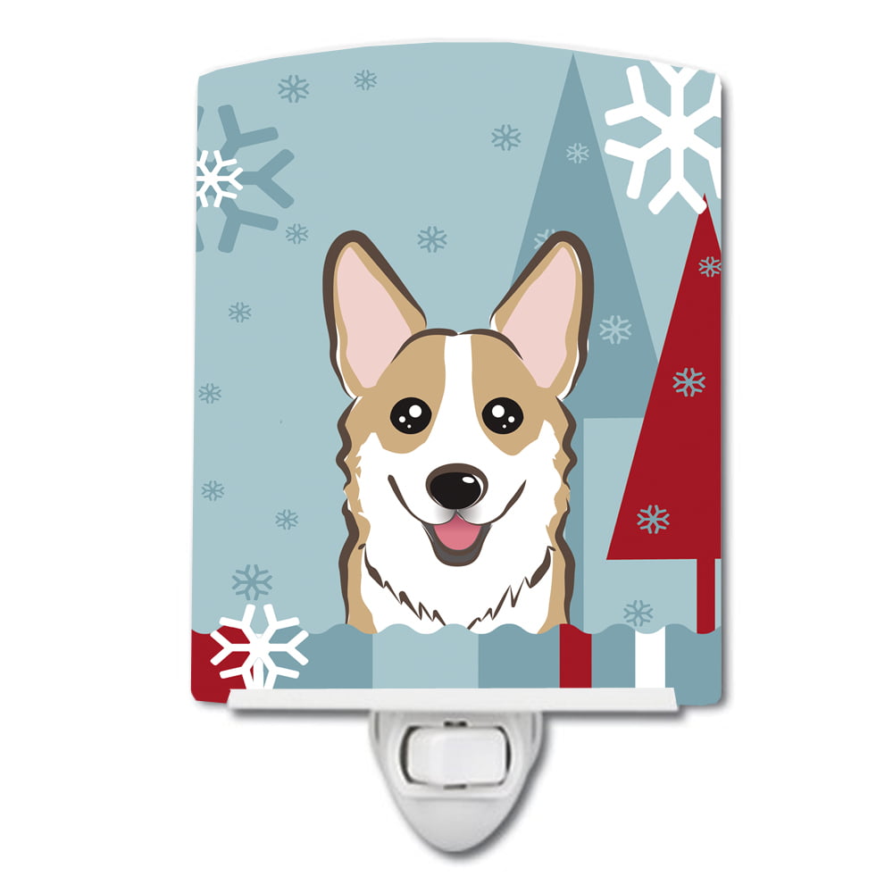 Winter Holiday Sable Corgi Ceramic Night Light