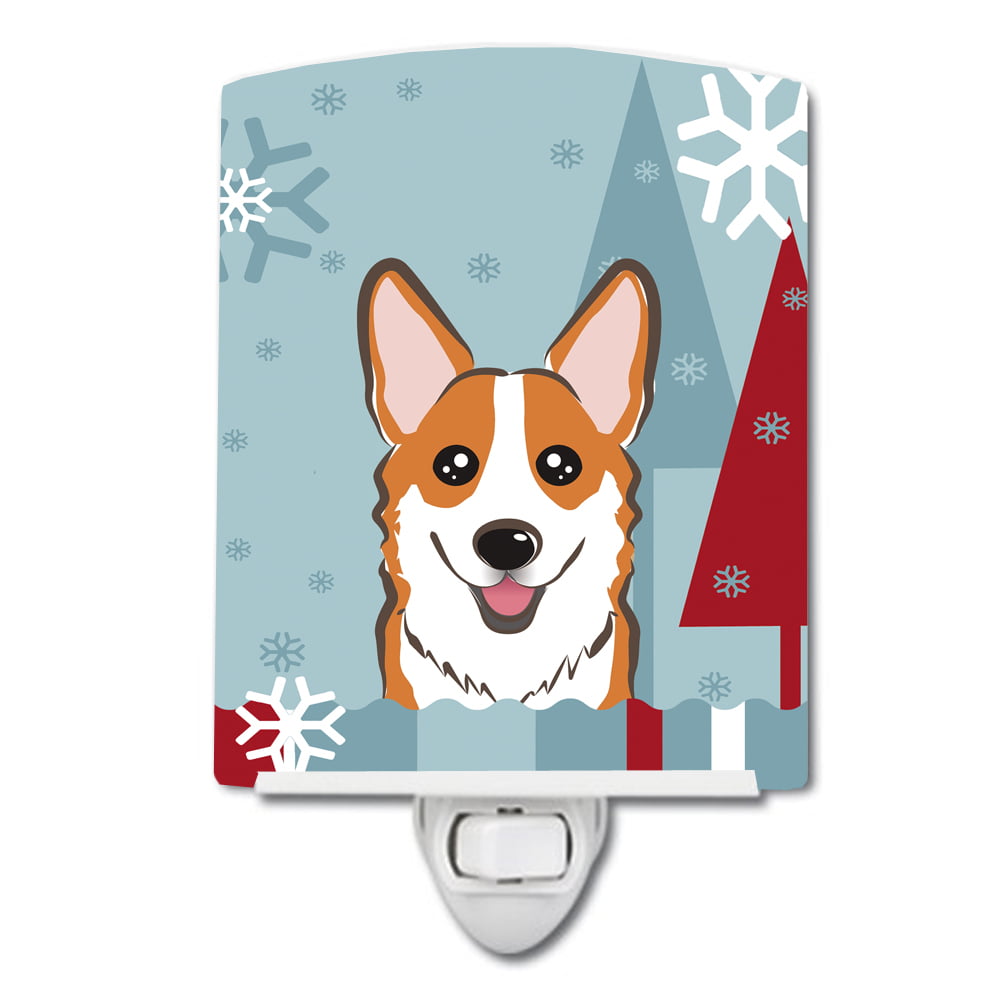 Winter Holiday Red Corgi Ceramic Night Light