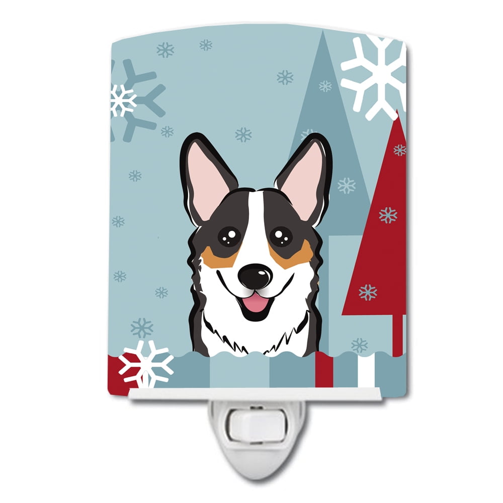 Winter Holiday Tricolor Corgi Ceramic Night Light