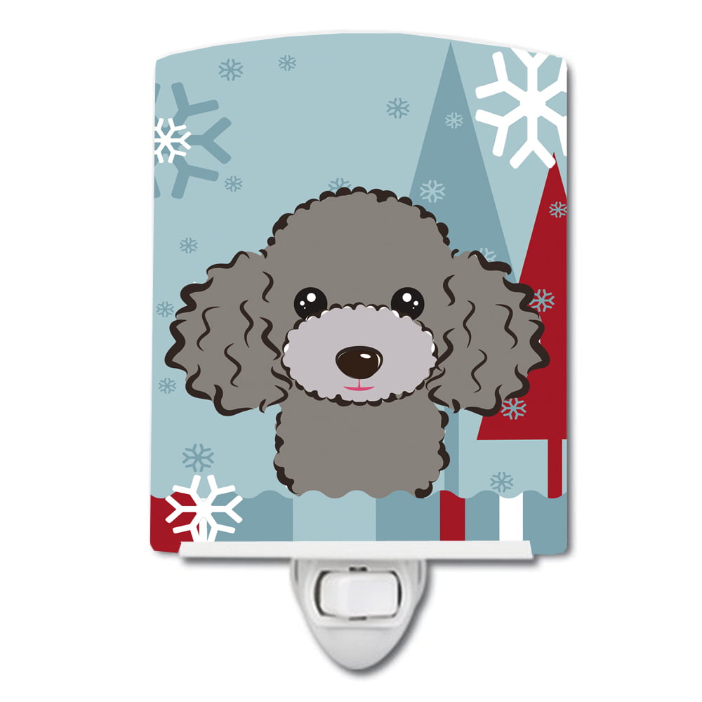 Winter Holiday Silver Gray Poodle Ceramic Night Light