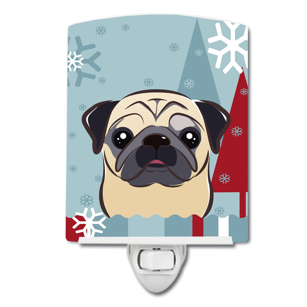Winter Holiday Fawn Pug Ceramic Night Light