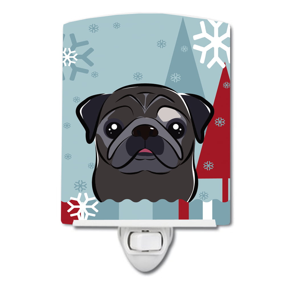 Winter Holiday Black Pug Ceramic Night Light