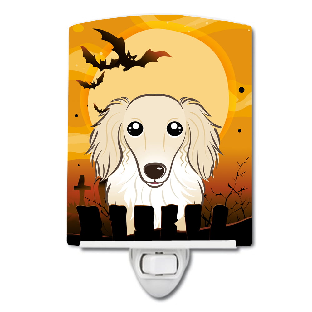 Halloween Longhair Creme Dachshund Ceramic Night Light