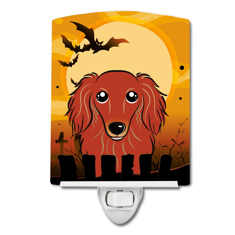 Halloween Longhair Red Dachshund Ceramic Night Light