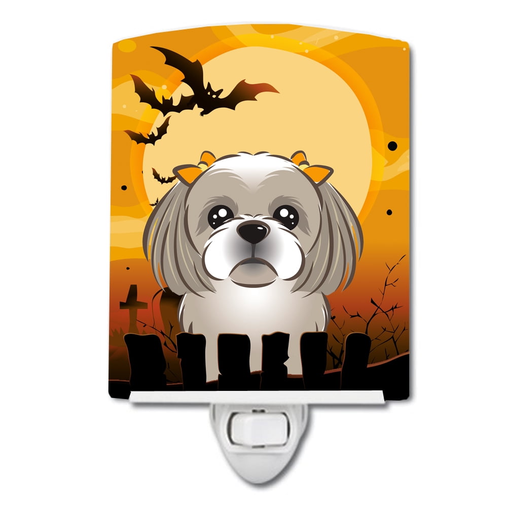 Halloween Gray Silver Shih Tzu Ceramic Night Light