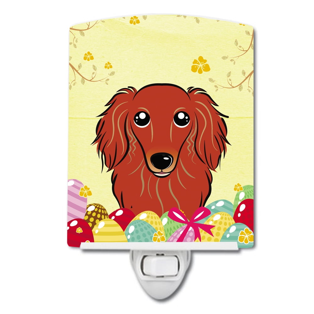 Longhair Red Dachshund Easter Egg Hunt Ceramic Night Light