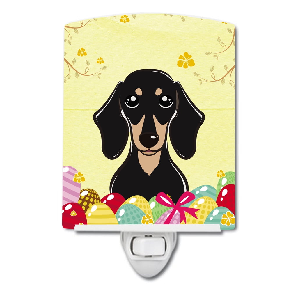 BB1897CNL Smooth Black & Tan Dachshund Easter Egg Hunt Ceramic Night Light