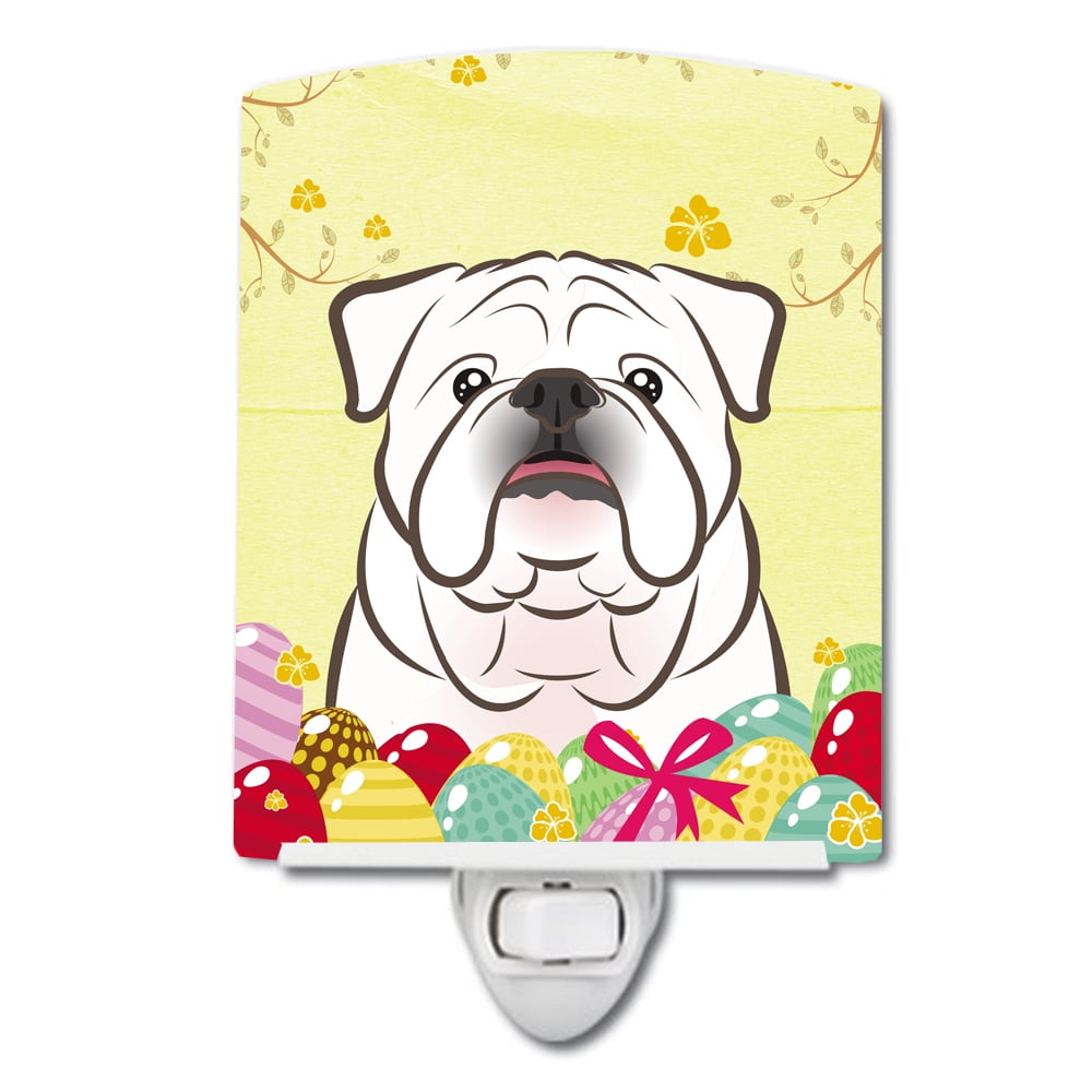 White English Bulldog Easter Egg Hunt Ceramic Night Light