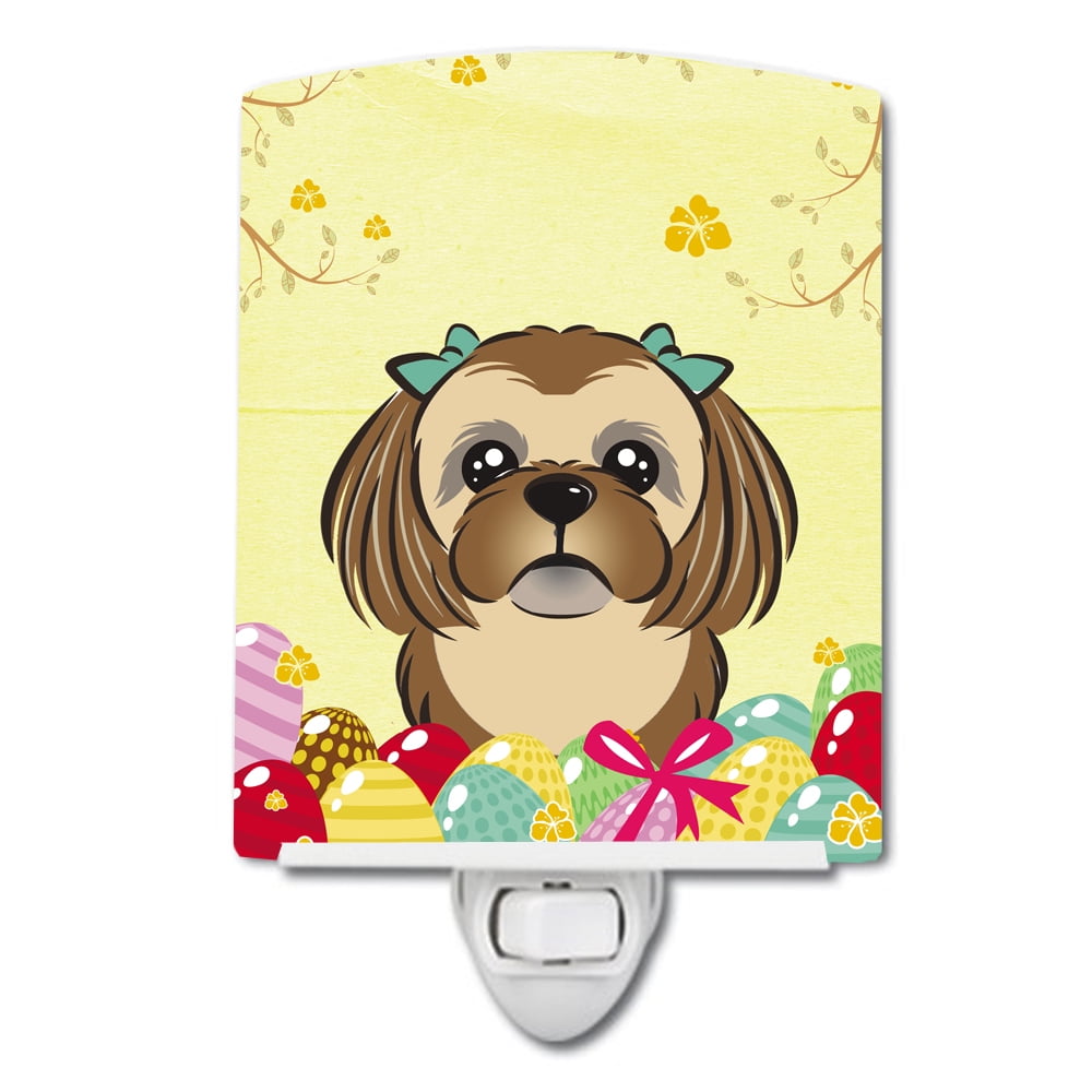 Chocolate & Brown Shih Tzu Easter Egg Hunt Ceramic Night Light