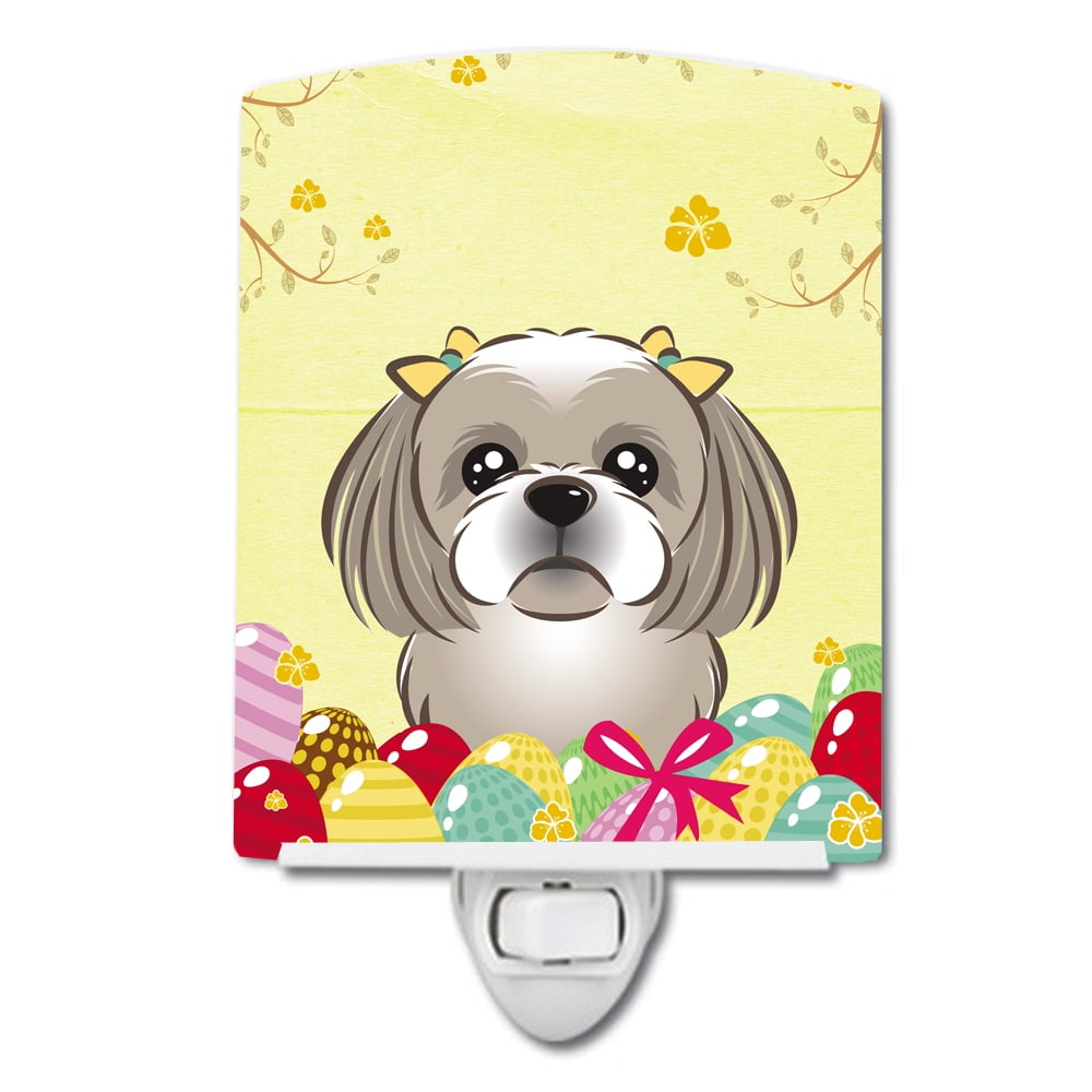 BB1932CNL Gray Silver Shih Tzu Easter Egg Hunt Ceramic Night Light