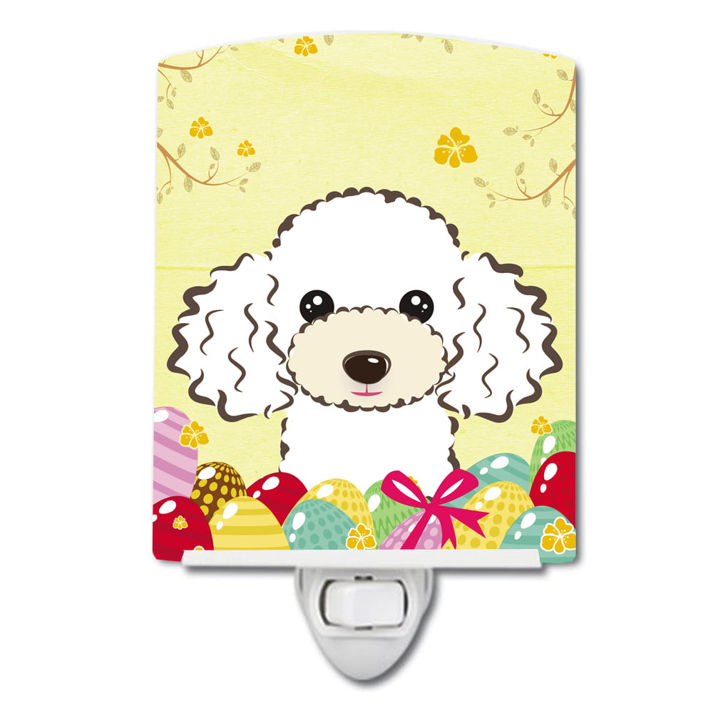 White Poodle Easter Egg Hunt Ceramic Night Light