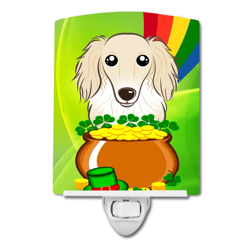 Longhair Creme Dachshund St. Patricks Day Ceramic Night Light