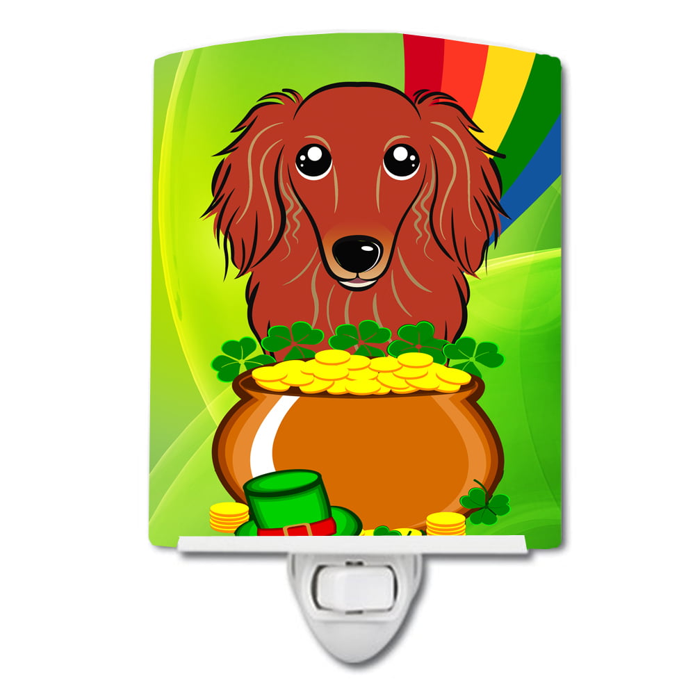 Longhair Red Dachshund St. Patricks Day Ceramic Night Light
