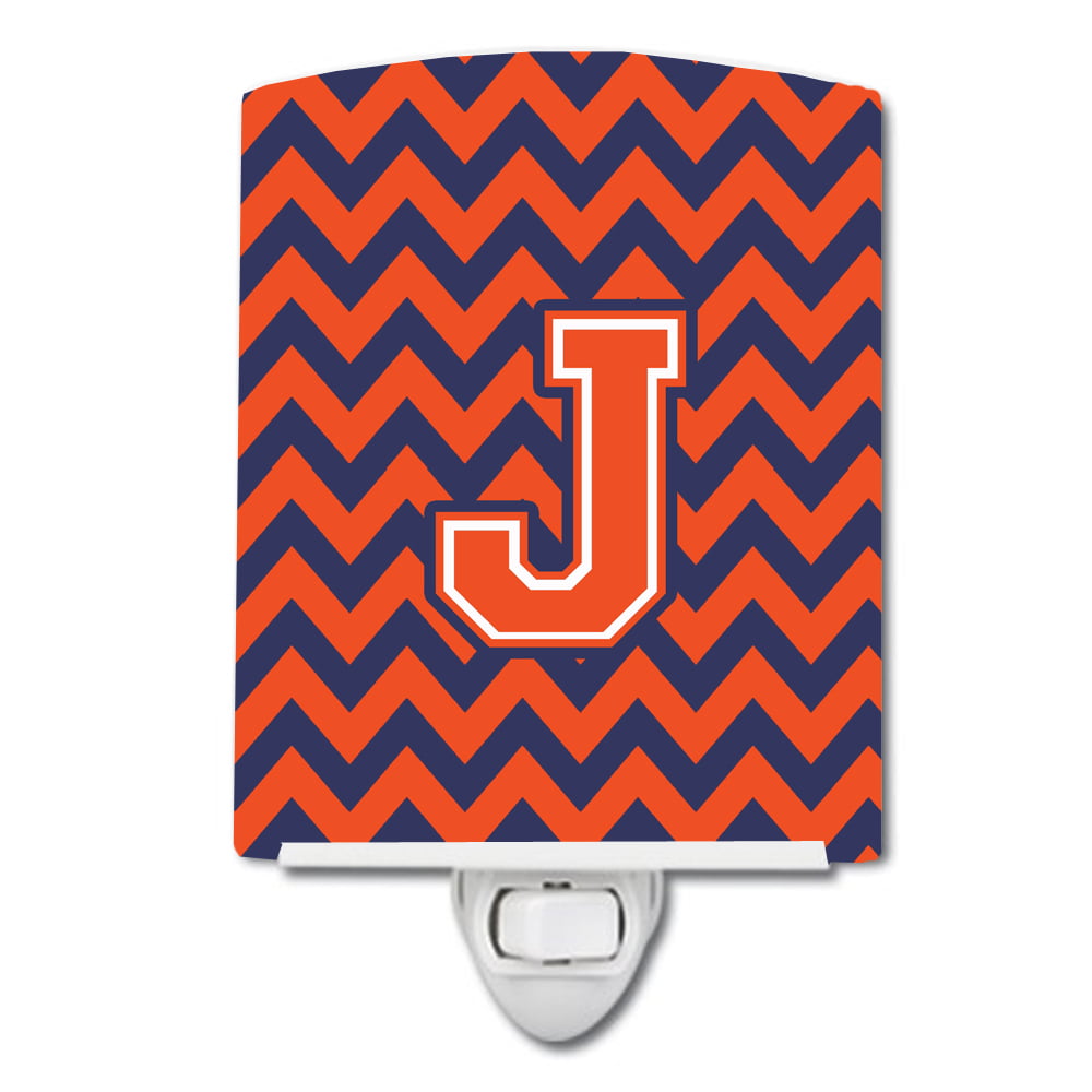 Letter J Chevron Orange & Blue Ceramic Night Light