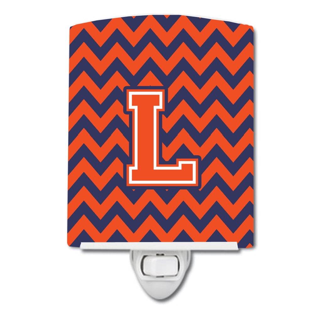 Letter L Chevron Orange & Blue Ceramic Night Light