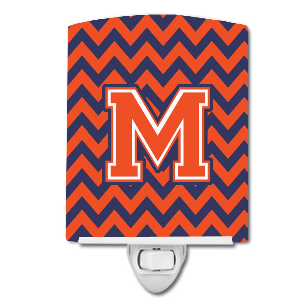 Letter M Chevron Orange & Blue Ceramic Night Light